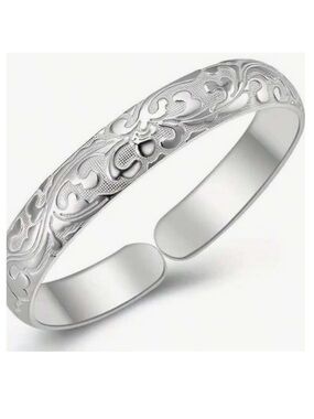 Anthropologie Silver Floral Engraved Open Cuff Bracelet